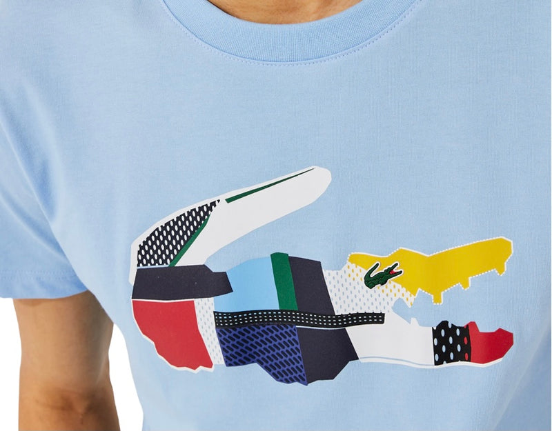 Men's Lacoste SPORT Patchwork Crocodile Print Cotton T-shirt (BLUE)