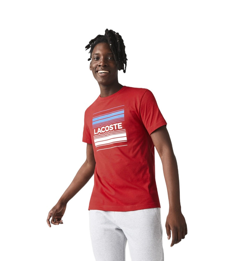 Men's Lacoste SPORT Stylized Logo Print Organic Cotton T-shirt (RED)