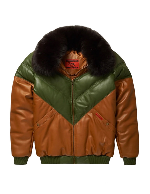 GOOSE COUNTRY V-bomber jacket two tone (GREEN&BROWN)
