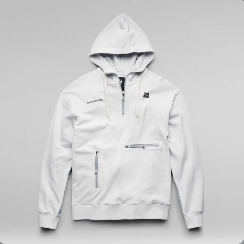 G-STAR HALF ZIP LOOSE HOODED SWEATER (NIMBUS CLOUD)